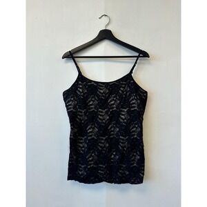 Express Tank Top Womens XL Black Lace Nude Lined Best Loved Bra Cami Stretch Y2K